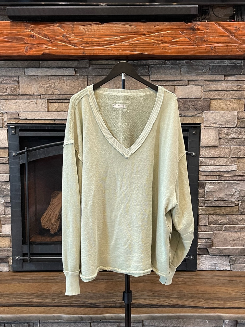 Free People We The Free Sage Green Oversized V Neck Sweatshirt Medium